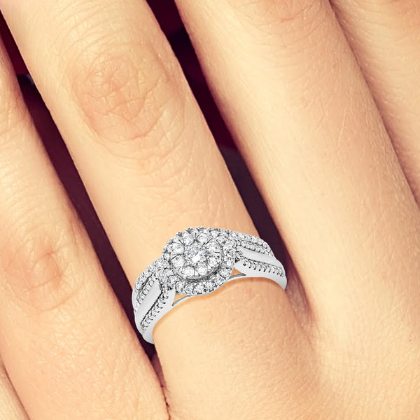 Diamond Halo Engagement Ring .65 CTW Round Cut 10K White Gold
