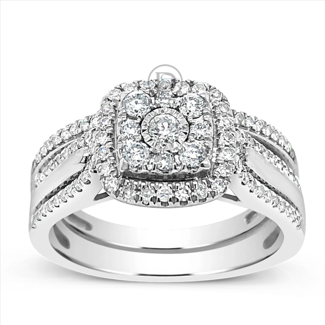 Diamond Halo Engagement Ring .80 CTW Round Cut 10K White Gold