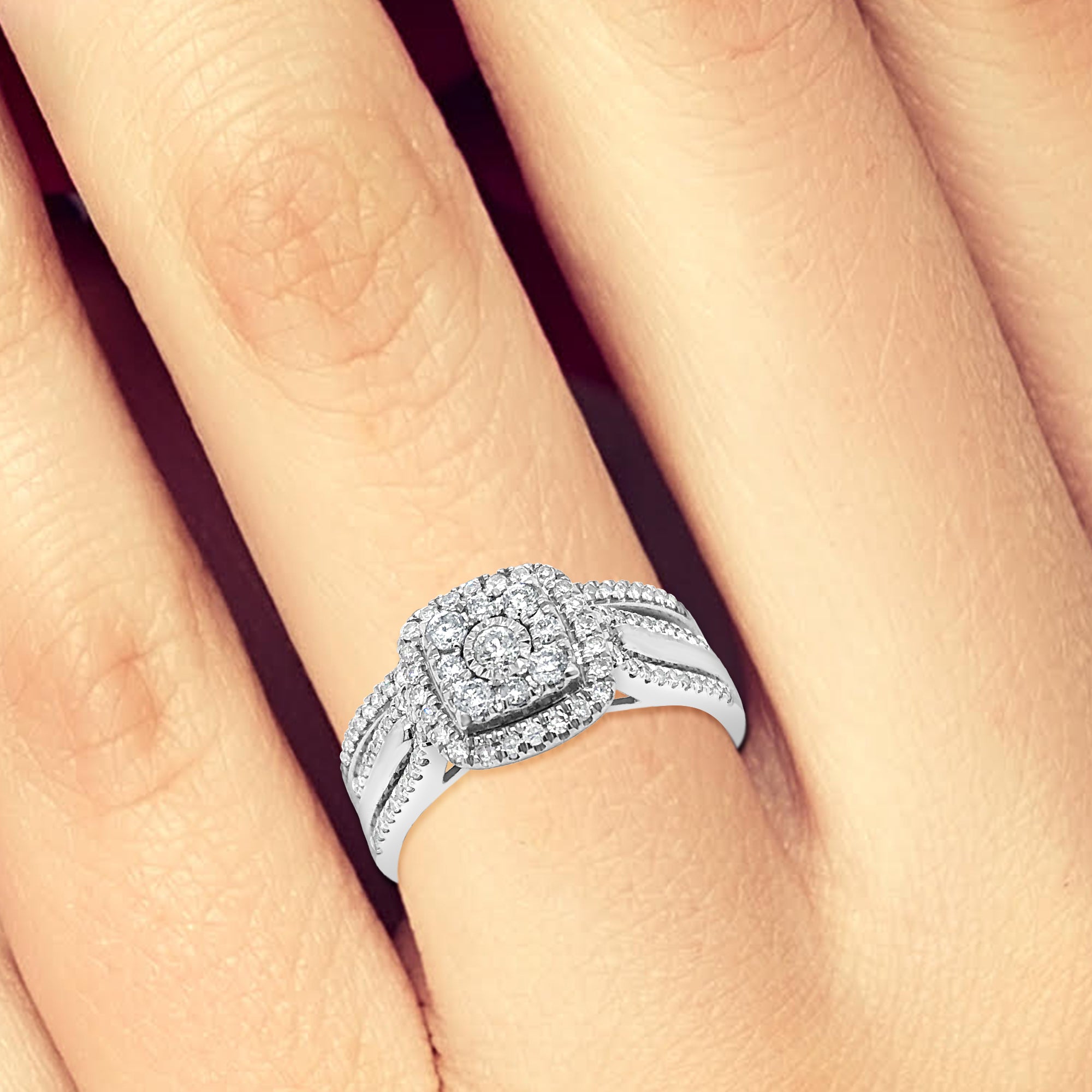 Diamond Halo Engagement Ring .80 CTW Round Cut 10K White Gold
