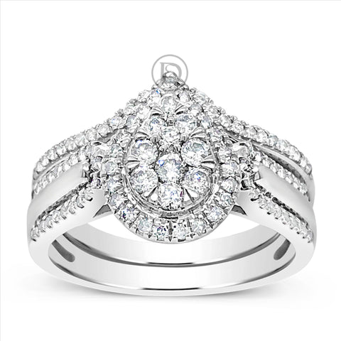 Pear Shapped Diamond Engagement Ring .60 CTW Round Cut 10K White Gold