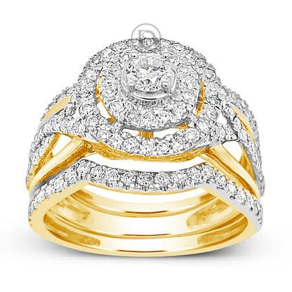 3 Piece Diamond Halo Engagement Ring 1.15 CTW Round Cut 14K White Gold