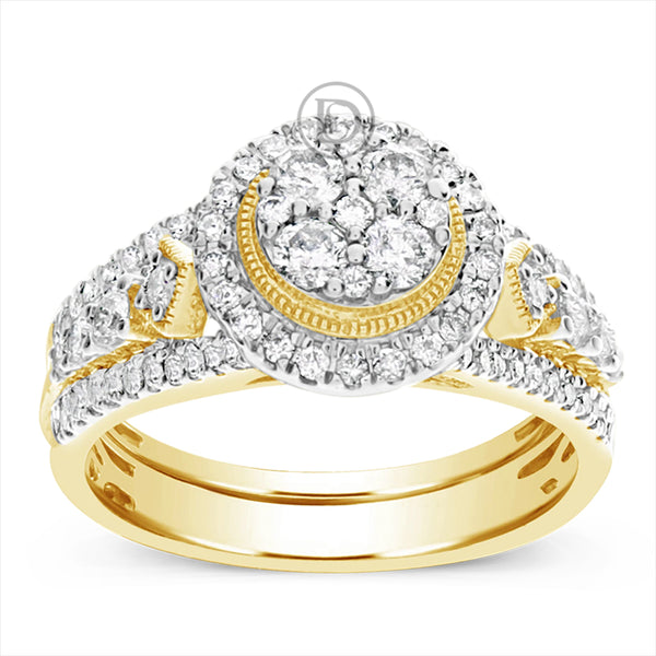 Diamond Halo Engagement Ring 1 CTW Round Cut 14K Yellow Gold