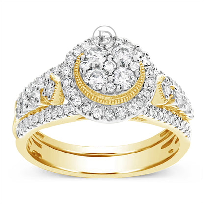 Diamond Halo Engagement Ring 1 CTW Round Cut 14K Yellow Gold