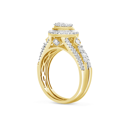 Diamond Halo Engagement Ring 1 CTW Round Cut 14K Yellow Gold