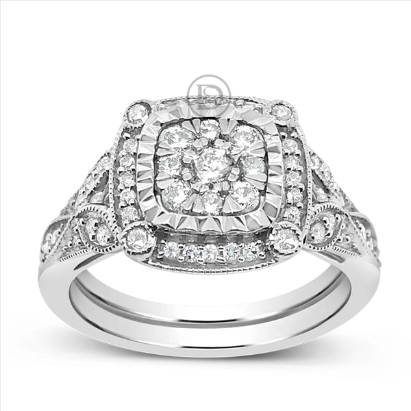 Diamond Halo Engagement Ring .65 CTW Round Cut 14K White Gold