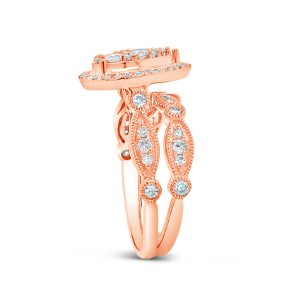 Diamond Halo Pear Shaped Engagement Ring 1 CTW Round Cut 14K Rose Gold