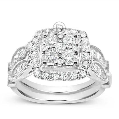 Diamond Halo Engagement Ring 1 CTW Round Cut 14K White Gold