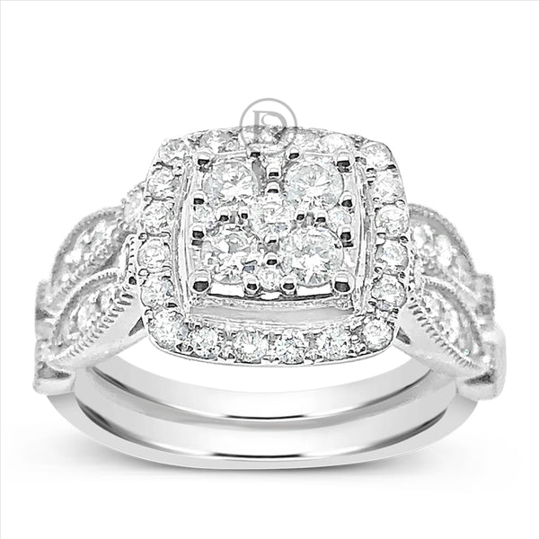 Diamond Halo Engagement Ring 1 CTW Round Cut 14K White Gold