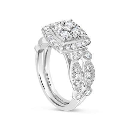 Diamond Halo Engagement Ring 1 CTW Round Cut 14K White Gold