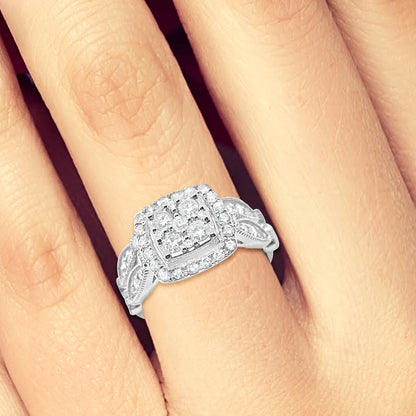 Diamond Halo Engagement Ring 1 CTW Round Cut 14K White Gold