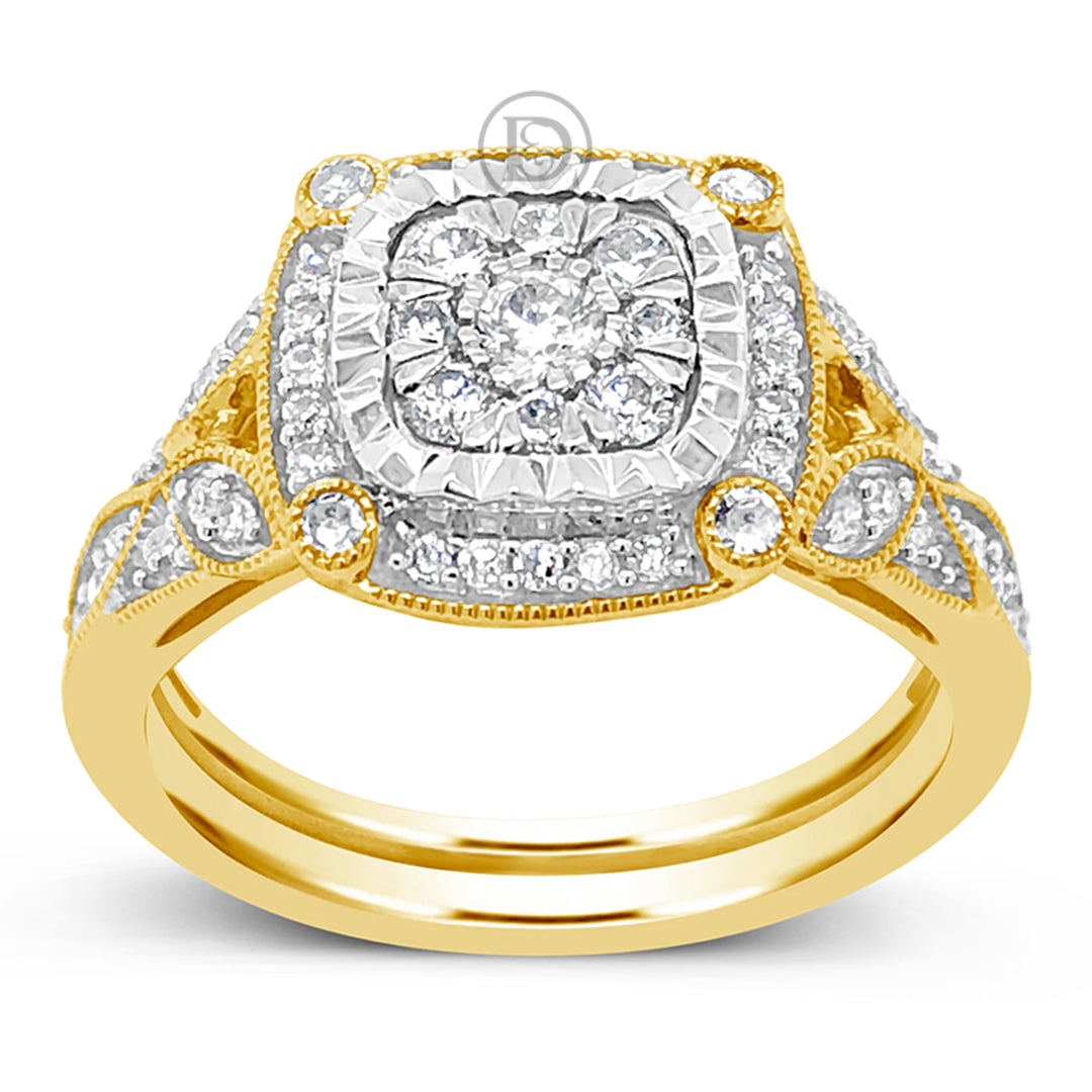 Diamond Halo Engagement Ring .65 CTW Round Cut 14K Yellow Gold