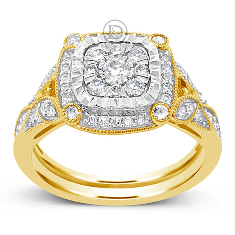 Diamond Halo Engagement Ring .65 CTW Round Cut 14K Yellow Gold