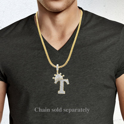 Diamond "Crown T" Pendant .66 CTW Round Cut 10K Yellow Gold