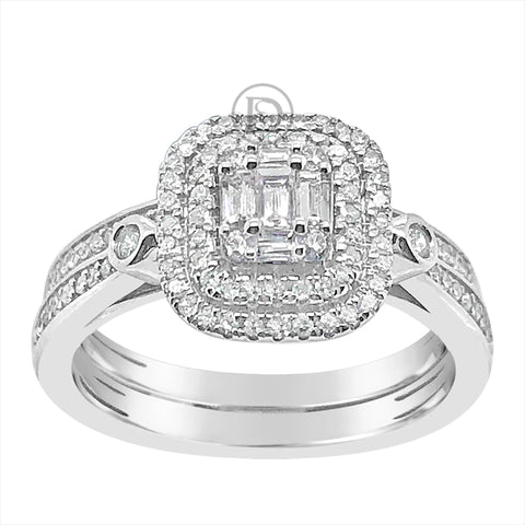 Diamond Halo Engagement Ring .50 CTW Baguette w/ Round Cut 14K White Gold