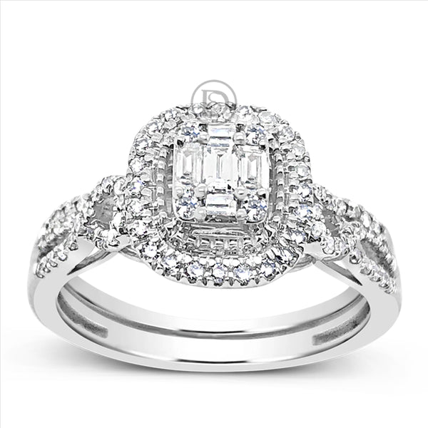 infinity Diamond Halo Engagement Ring .50 CTW Baguette w/ Round Cut 14K White Gold