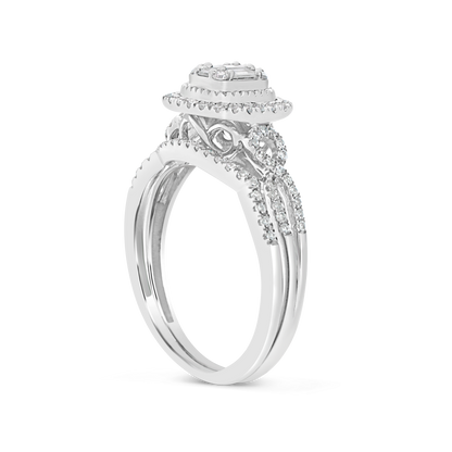 infinity Diamond Halo Engagement Ring .50 CTW Baguette w/ Round Cut 14K White Gold