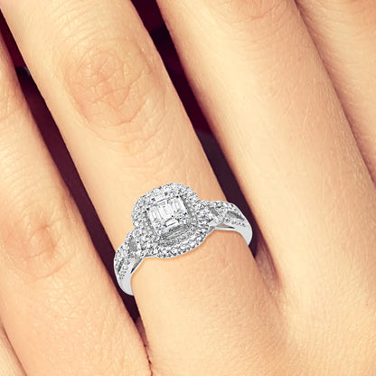 infinity Diamond Halo Engagement Ring .50 CTW Baguette w/ Round Cut 14K White Gold