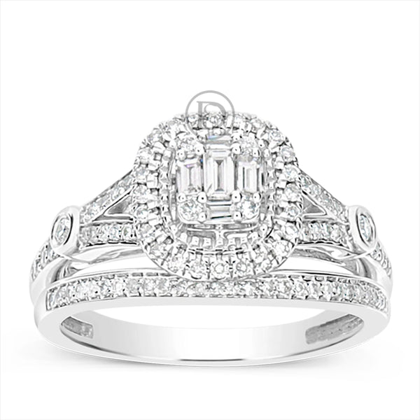 Diamond Halo Engagement Ring .50 CTW Baguette w/ Round Cut 14K White Gold