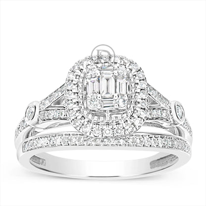 Diamond Halo Engagement Ring .50 CTW Baguette w/ Round Cut 14K White Gold