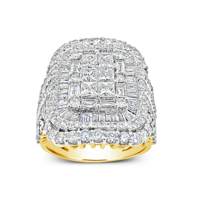 Diamond Halo Engagement Ring 5 CTW Princess w/ Baguette & Round Cut 10K Yellow Gold
