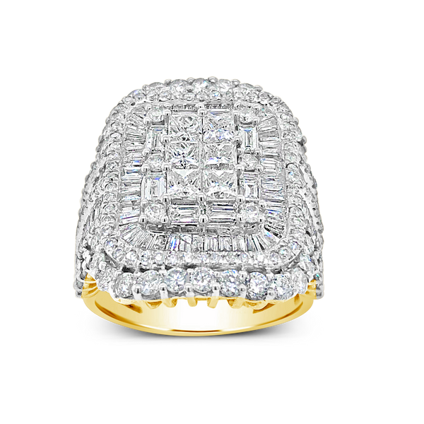 Diamond Halo Engagement Ring 5 CTW Princess w/ Baguette & Round Cut 10K Yellow Gold
