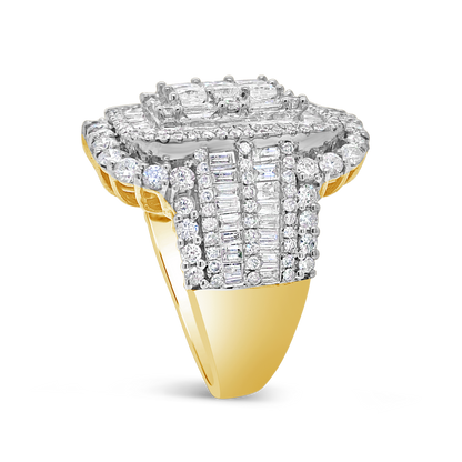 Diamond Halo Engagement Ring 5 CTW Princess w/ Baguette & Round Cut 10K Yellow Gold
