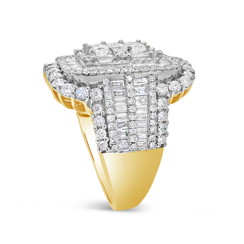 Diamond Halo Engagement Ring 5 CTW Princess w/ Baguette & Round Cut 10K Yellow Gold