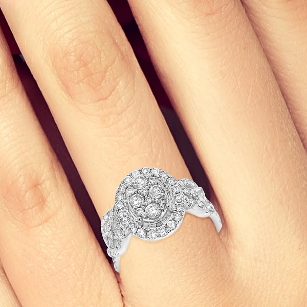 Diamond Halo Engagement Ring 1.25 CTW Round Cut 14K White Gold