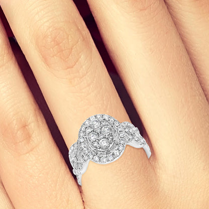 Diamond Halo Engagement Ring 1.25 CTW Round Cut 14K White Gold