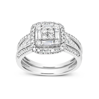 Diamond Halo Engagement Ring .65 CTW Round w/Baguette 14K white Gold