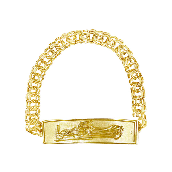 10K Yellow Gold Chino Link Santa Muerte ID Bracelet