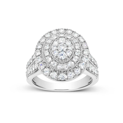 Diamond Halo Ring 1 CTW Round Cut 14K White Gold