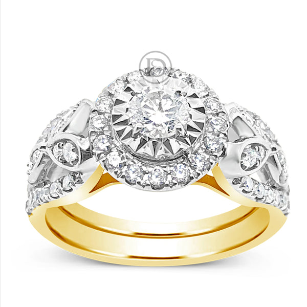 Diamond Halo Engagement Ring 1 CTW Round Cut 14K Yellow Gold