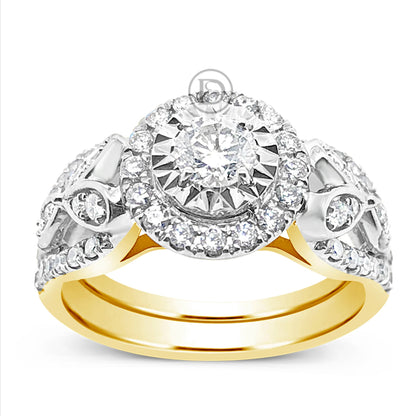 Diamond Halo Engagement Ring 1 CTW Round Cut 14K Yellow Gold