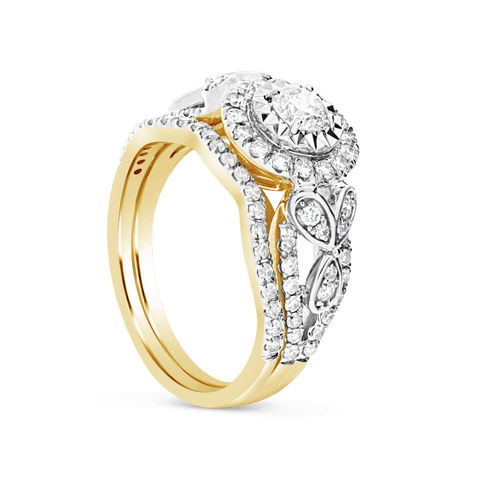 Diamond Halo Engagement Ring 1 CTW Round Cut 14K Yellow Gold