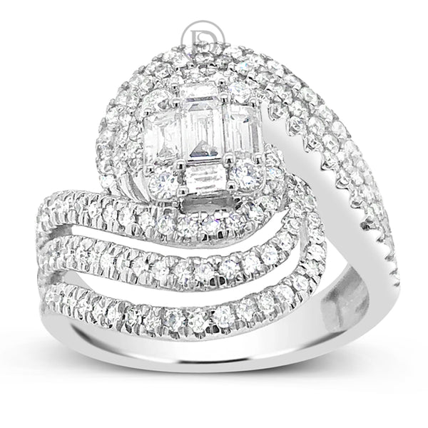 Diamond Engagement Ring 1.25 CTW Bagguettes w/ Round Cut 14K White Gold