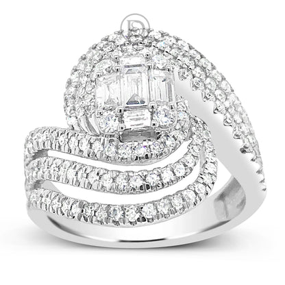 Diamond Engagement Ring 1.25 CTW Bagguettes w/ Round Cut 14K White Gold