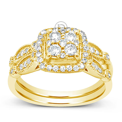 Diamond Halo Engagement Ring .50 CTW 14k Yellow Gold Bridal Set