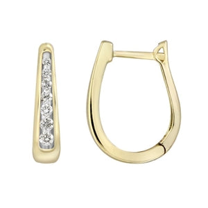 LADIES HOOPS 1/4 CT ROUND DIAMOND 10K YELLOW GOLD