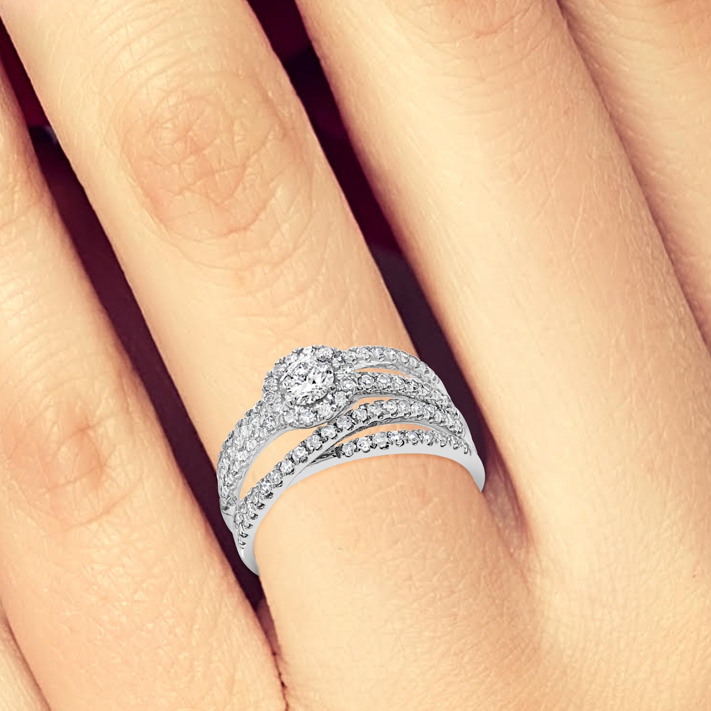 Diamond Halo Engagement Ring 1 CTW Round Cut 14K White Gold