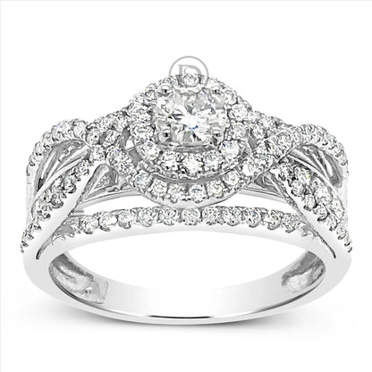 Diamond Halo Engagement Ring 1 CTW Round Cut 14K White Gold