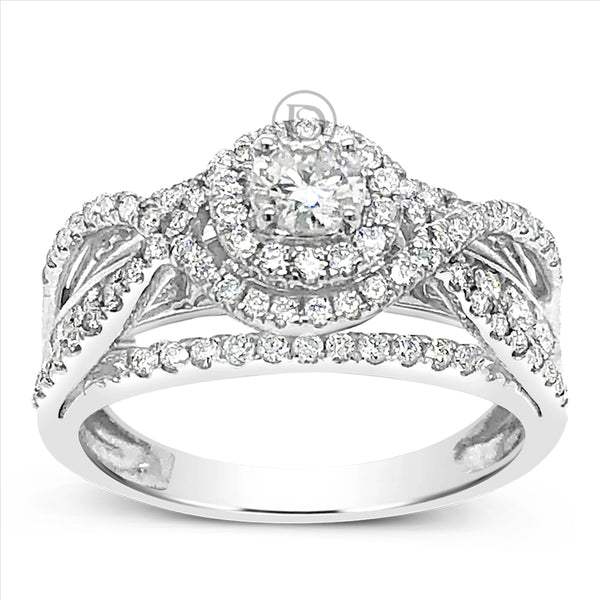 Diamond Halo Engagement Ring 1 CTW Round Cut 14K White Gold