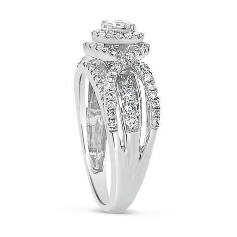 Diamond Halo Engagement Ring 1 CTW Round Cut 14K White Gold