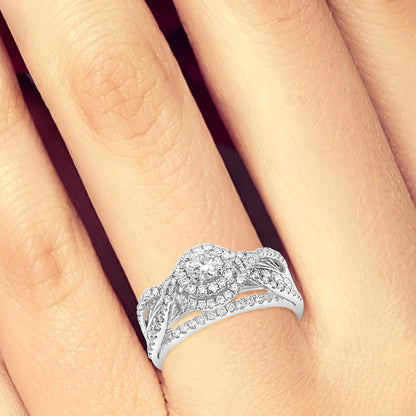 Diamond Halo Engagement Ring 1 CTW Round Cut 14K White Gold