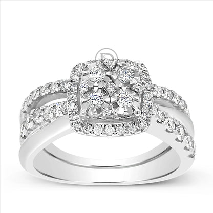 Diamond Halo Engagement Ring .50 CTW Round Cut 14K White Gold