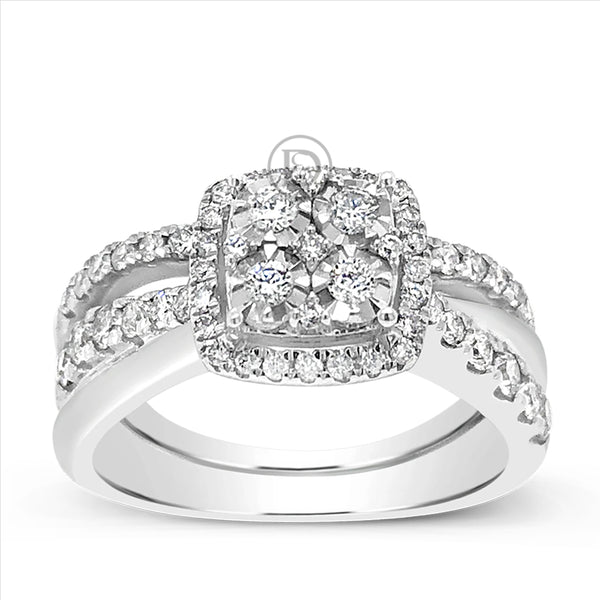 Diamond Halo Engagement Ring .50 CTW Round Cut 14K White Gold