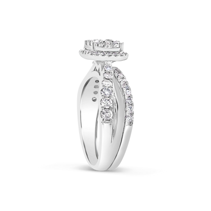 Diamond Halo Engagement Ring .50 CTW Round Cut 14K White Gold