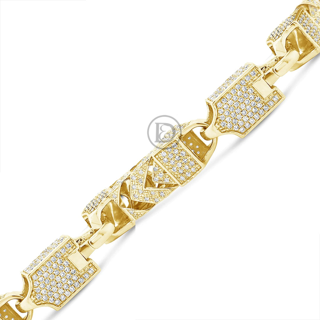 10K Solid Yellow Gold 8.25CT tw Round Cut Custom Diamond Franco Bracelet with Diamond Lock