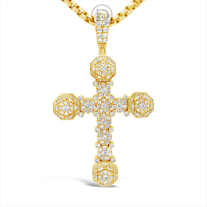 Diamond Cross Pendant 2.85 CTW Round Cut 14K Yellow Gold