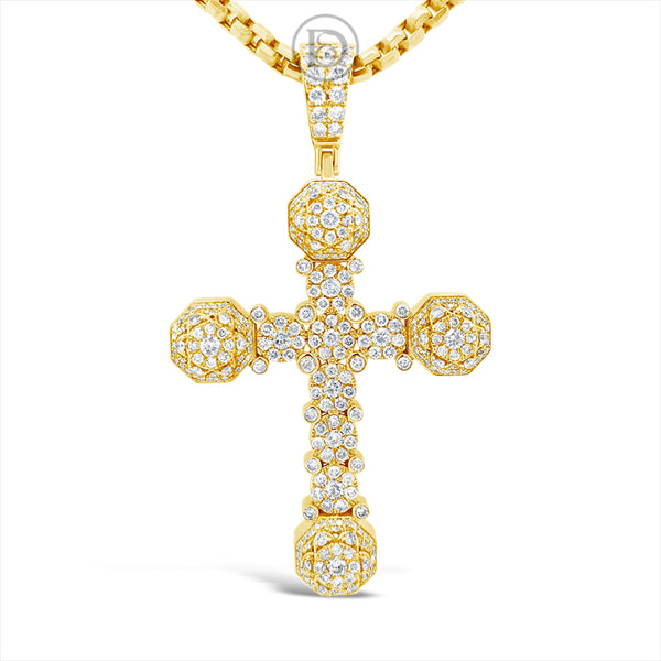 Diamond Cross Pendant 2.85 CTW Round Cut 14K Yellow Gold